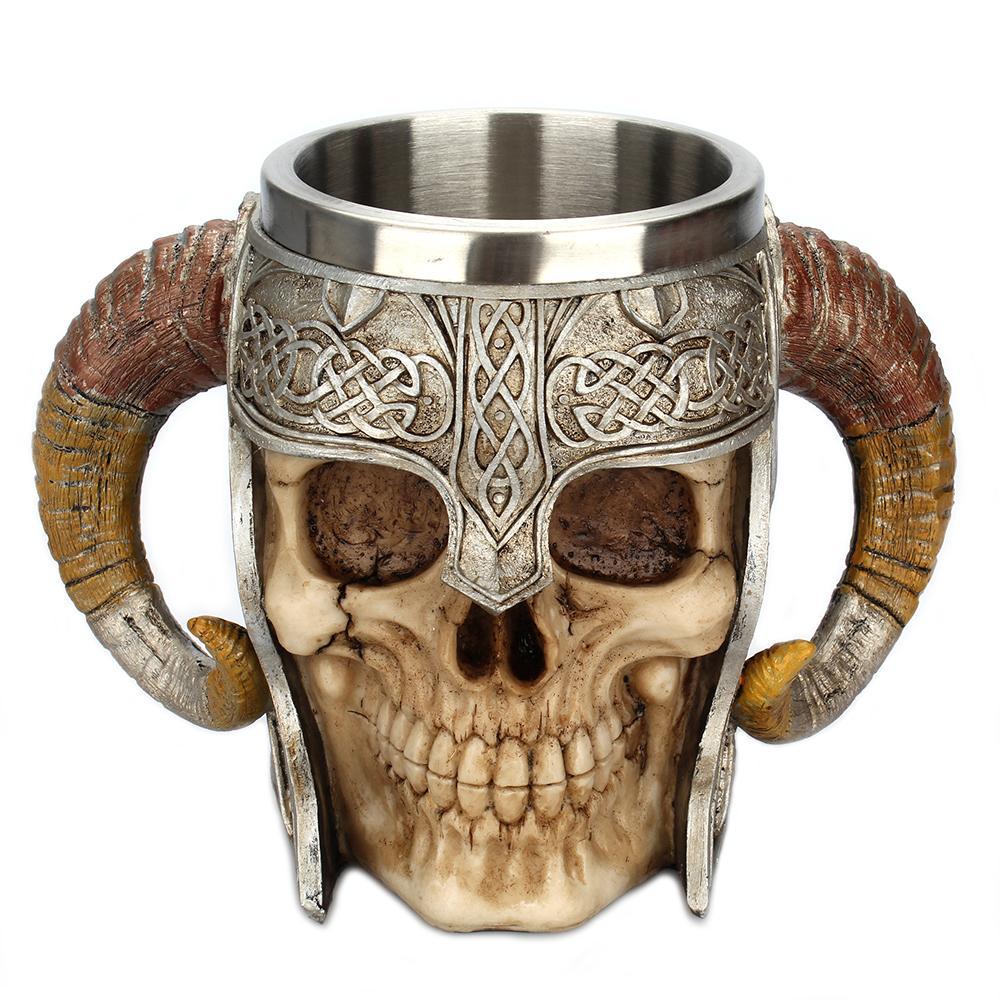 High Quality Stainless Steel Horns Helmet Skull Coffee Mug