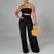 Sleeveless Strapless Pleated Crop Top + Loose Wide Leg Pants