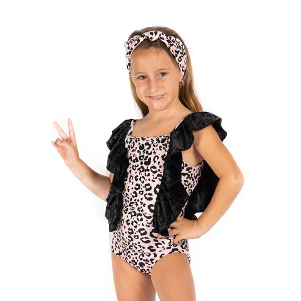 Pink Leopard -  One Piece Sleeveless - Kids Swimwear