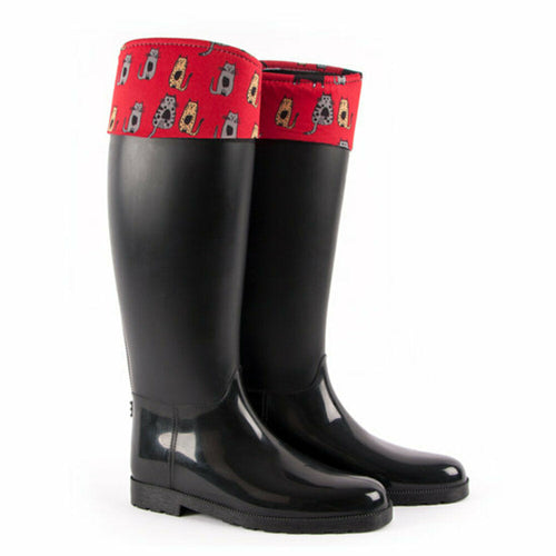 BiggDesign Cats Rain Boots, Rain boot, 40 Size, Black Boots, Custom