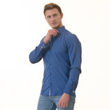 Royal Blue inside White Printed Double Cuff Shirt Mens Slim Fit