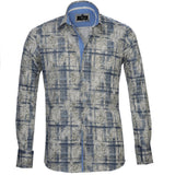 Beige Blue Paisley Mens Slim Fit Designer Dress Shirt - tailored