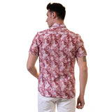 Chemises boutonnées à manches courtes pour hommes roses - Coupe ajustée en coton