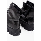 Lace Up Chunky Patent Ankle Boots in Black