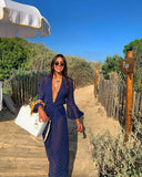 Melphieer 2023 Jacquard Navy Beach Dress Long Beach Cover up Woman Swimwear