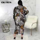 CM.YAYA Women Plus Size Dress Print Full Sleeve V-neck Stretchy Bodycon Skinny Dresses