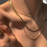 Steel Snake Blade Necklace Golden Flat Chain