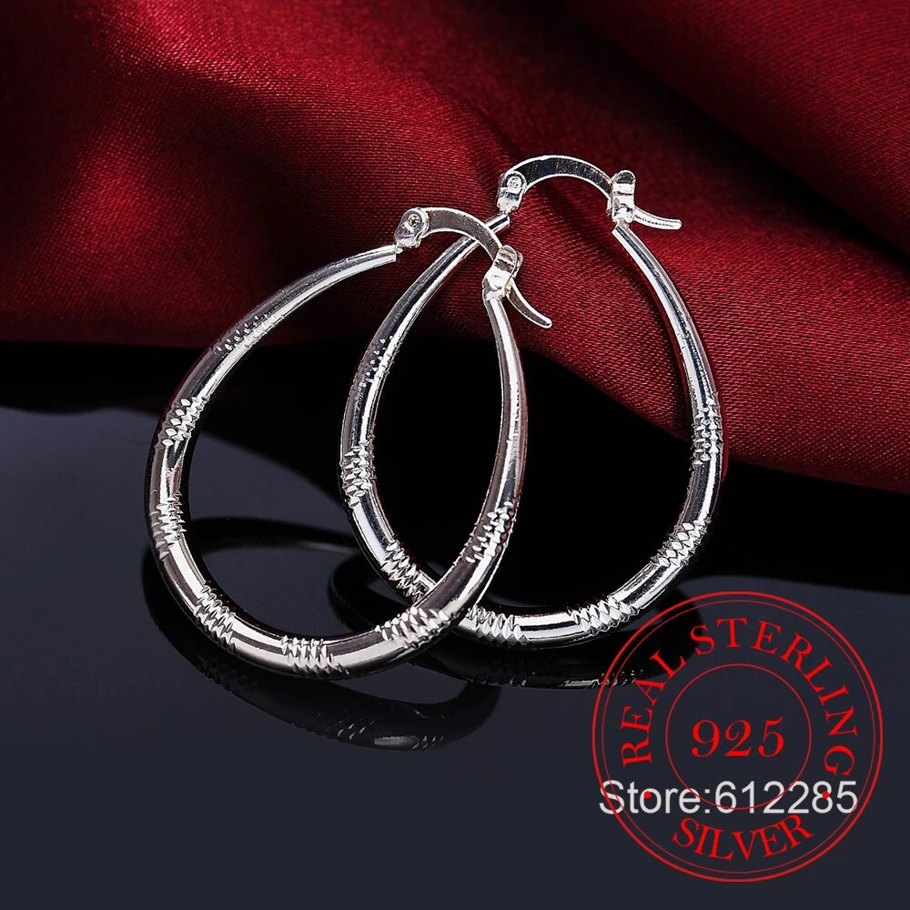 Size:3.9X3.2CM 1 Pairs Elegant 925 Sterling Silver Fish Pattern Circle Hoop Earrings