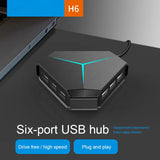 6 Ports USB 2.0 Hub USB Splitter High Speed TF SD Card Reader with Earphone microphone interface