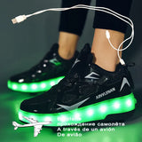 2Charging Children Sneakers With 2 Wheels Girls Boys Led Shoes