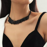 Handmade Beaded Black Crystal Chokers Necklaces