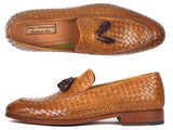 Paul Parkman Woven Leather Tassel Loafers Camel Colour