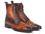 Paul Parkman Men's Brown Croco Embossed Leather Lace-Up Boots