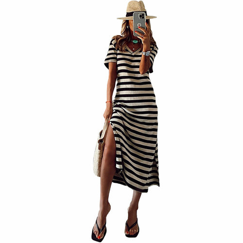 Summer Striped Short Sleeve Dress