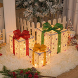 Décorations de noël en plein air éclairées, boîte-cadeau de noël lumineuse avec nœud pour vacances, arbre de noël, décor de cour de maison