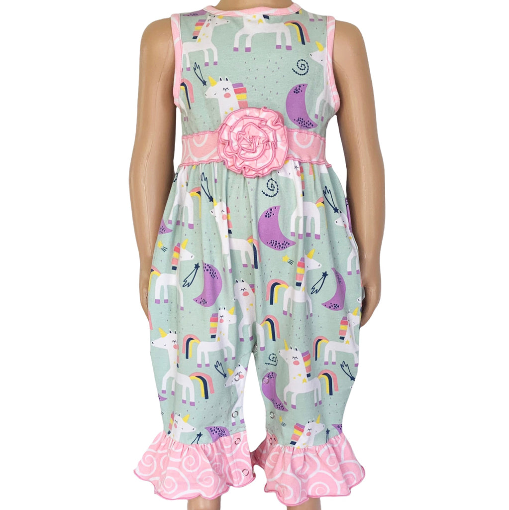 Boutique Baby Girls Unicorn & Rainbow Romper Toddler Jumpsuit