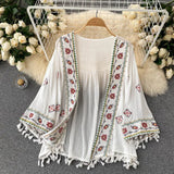 2023 Summer Women's Shirt Bohemian Holiday Style Embroidered Tassel Chiffon Cardigan