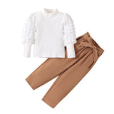 Cute Outfit Solid Crewneck Shirt Long Sleeve Top + Pants Set