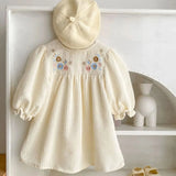 Cute Floral Embroidery Baby Corduroy Dress