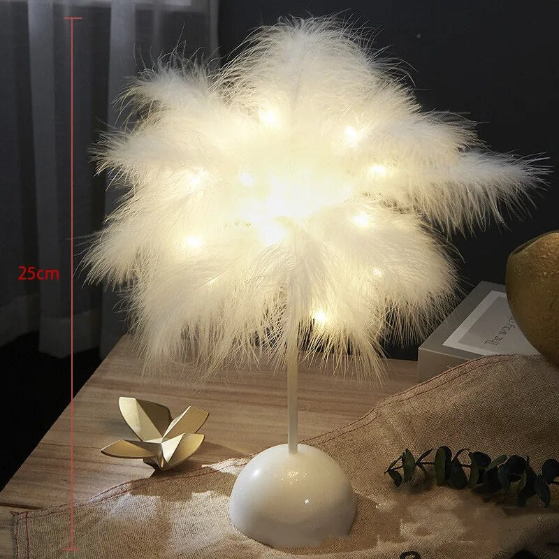 Feather Table Lamp Bedroom LED Night Light ins Girl Heart Bedside Lamp Modern Wedding Decoration Small Lantern Festive Gift