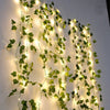 Guirlande lumineuse à feuilles vertes et fleurs, guirlande lumineuse féerique de vigne artificielle, alimentée par batterie, pour arbre de noël