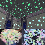50/100Pcs 3D Star And Moon Luminous Wall Stickers Home Decorations
