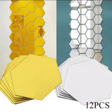 12pcs 3D Mirror Wall Stickers Hexagon Shape Acrylic Removable Wall Sticker