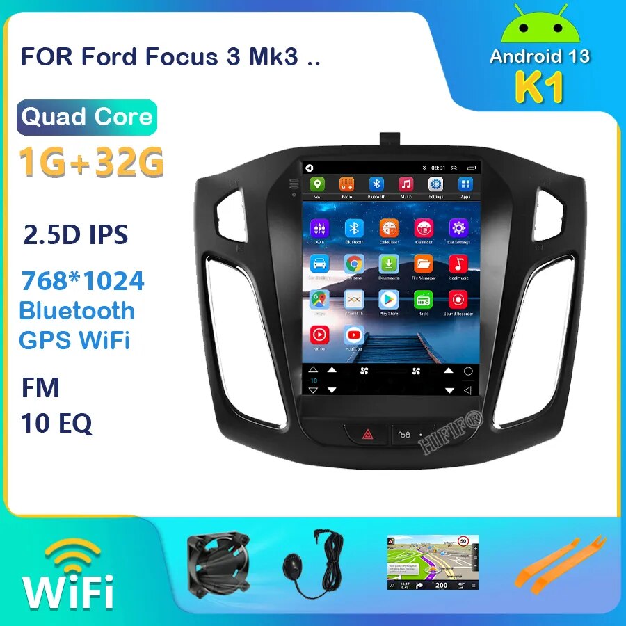 For Ford Focus 3 Mk3 2012-2017 2 Din Android 13 Car Radio Multimedia Player Video 8G+128G Carplay Stereo IPS Screen RDS
