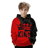 Letter Print Hoodies Boys Casual Pullover Boy's King Hooded