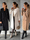 Women Long Sleeve Fashion Casual Trench Wool Coat Solid Color Autumn Winter High Waist Coat