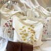 Shopping Bags Floral Canvas Tote Bag Shoulder Bags Flowers Daisy Lavender Rose Garden