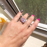 Fashion Sakura Flower Ring Shiny Rhinestone Pink Crystal Ring Women