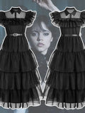 Wednesday Addams Cosplay Dress For Girl Kids Movie Costumes Black Sleeveless Gothic Dresses