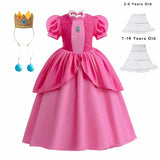 Peach Princess Cosplay Dress Girl Movie Role Playing Costume Birthday Party