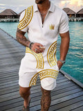 Men's Tracksuit Print Summer Short Sleeve Polo Shirt Shorts Suits Fashion