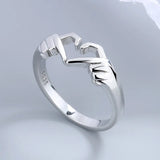 New Romantic Love Hand with Heart Shaped Ring Creative Couple Silver