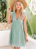 V-neck Summer Short Sleeve Lace Dress