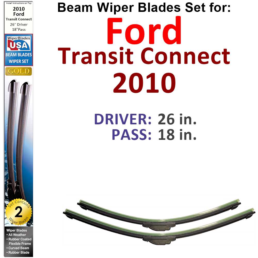 Beam Wiper Blades for 2010 Ford Transit Connect (Set of 2)