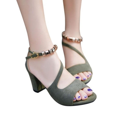 Women Sandals High Heels Solid Color Peep Open Toe