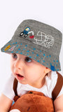 Infant Boy or Infant Girl Bucket Hat, Backhoe Loader Print Cotton
