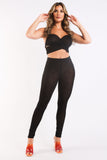 Mesh Contrast Sets Casual Sports Strappy Sleeve Top & Leggings BLACK