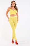 Mesh Contrast Sets Casual Sports Strappy Sleeve Top & Leggings JAUNE