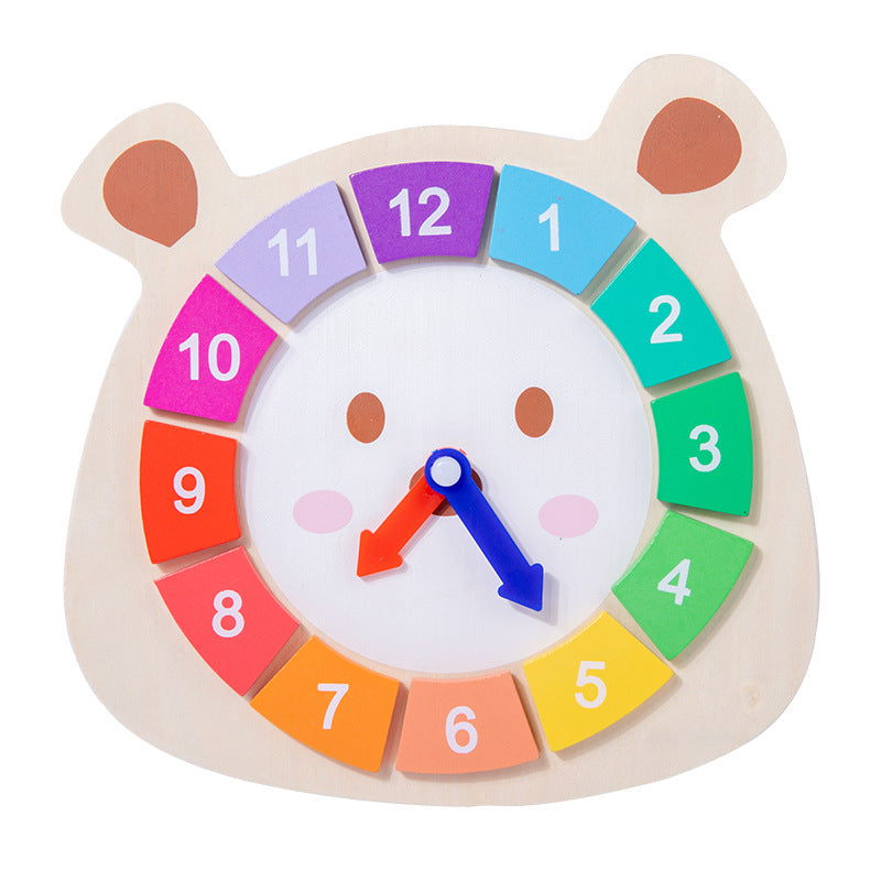 Wooden Clock Bear Puzzle Toy for Children Learning Games