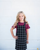 Little Girls Grid Overall Dress with Front Pocket
