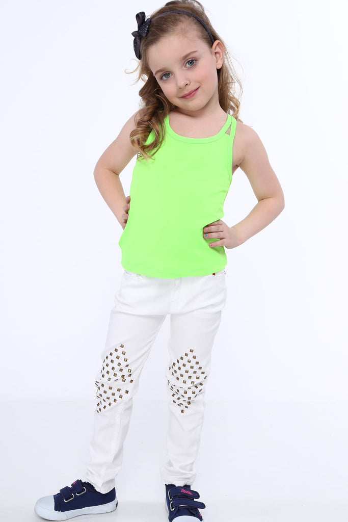 Girls' T-shirt with double shoulder straps, fluo green NDZ7772