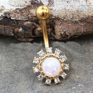 Gold Plated Dazzling Sun with Synthetic Opal Navel Ring