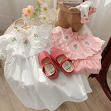 Baby Girl Solid Color Embroidered Pattern Loose Dress