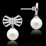 TS063 - Rhodium 925 Sterling Silver Earrings with Synthetic Pearl in