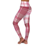 Leggings pour femmes, pantalons de fitness taille haute à carreaux roses et blancs